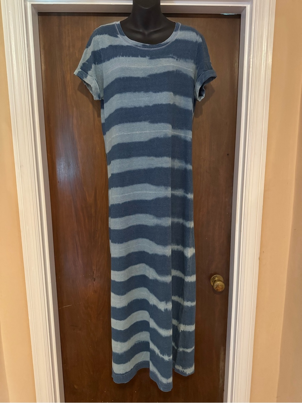 Blue Striped Short-Sleeve Maxi Dress - 55” in Length